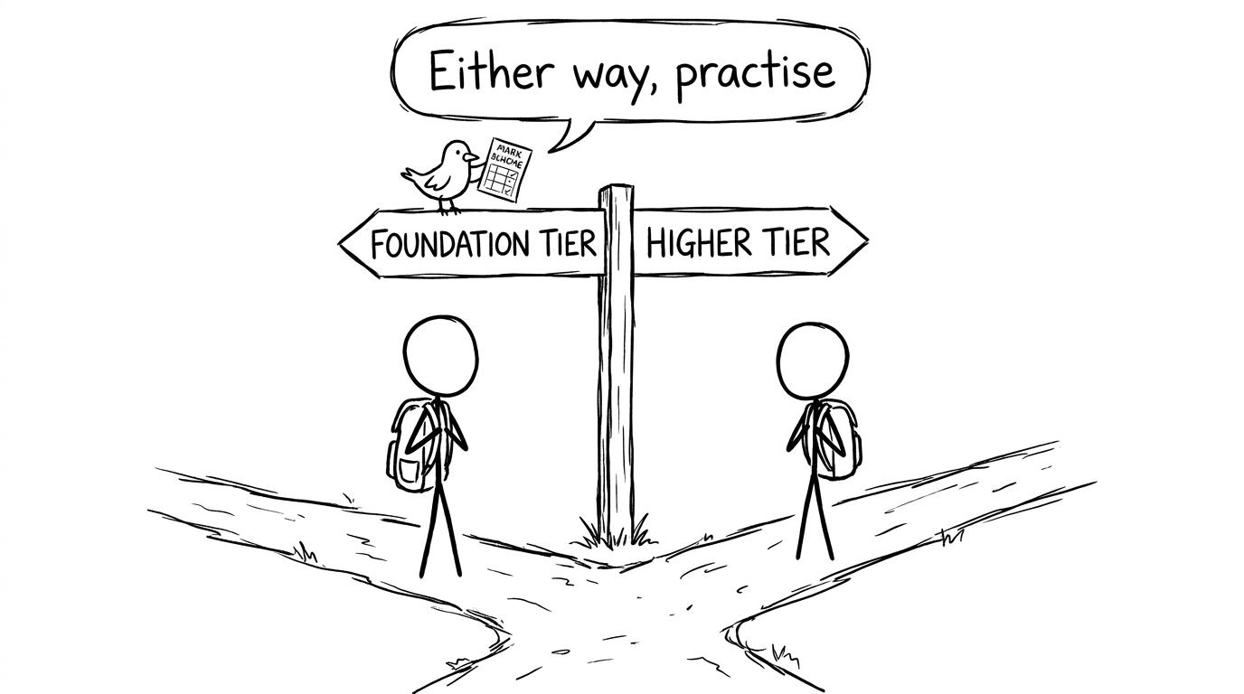 Two students choosing between Foundation and Higher