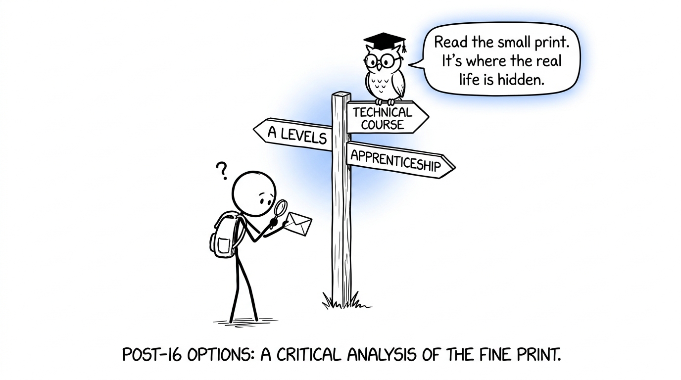 A student examines signposts for different post-16 routes