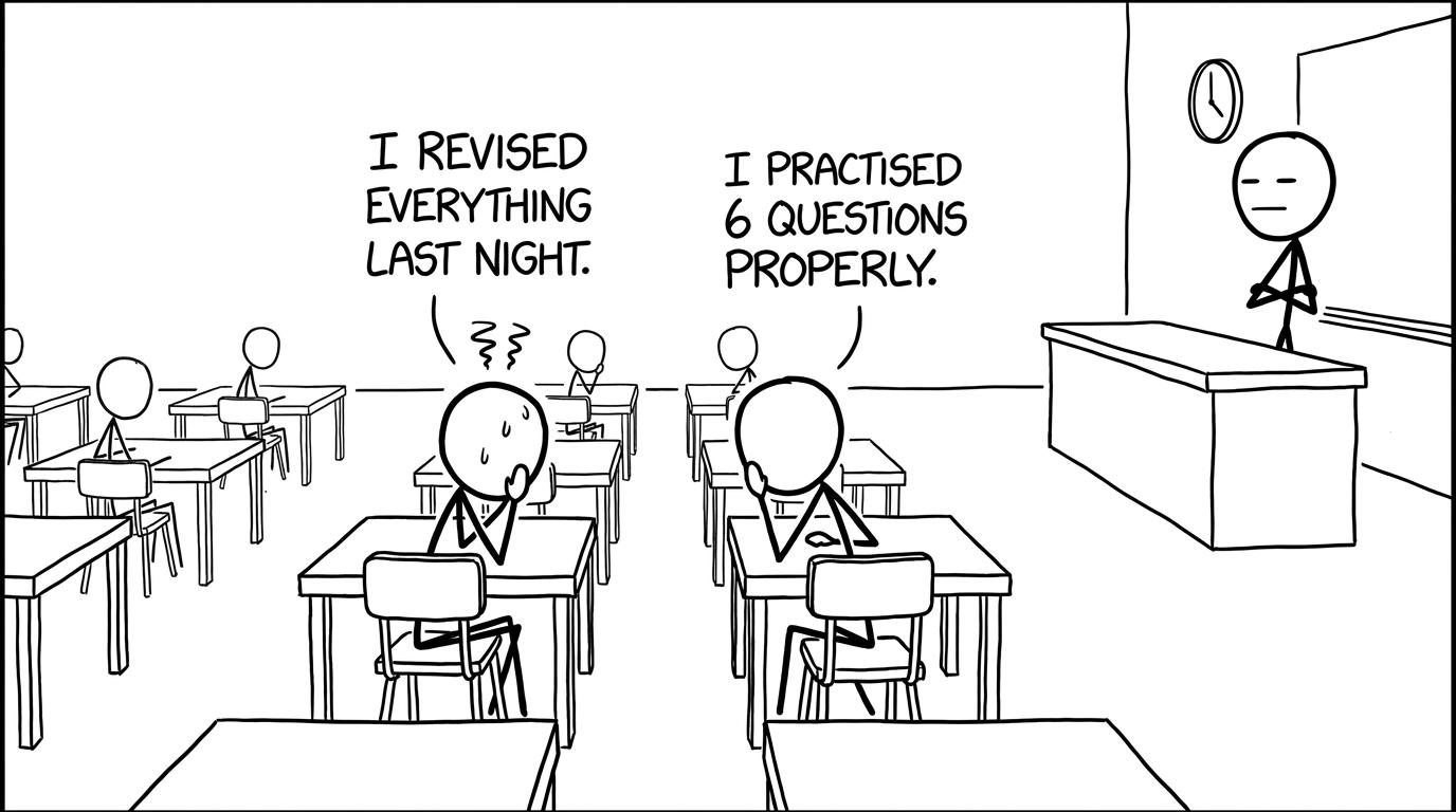 Two students compare last-minute revision strategies