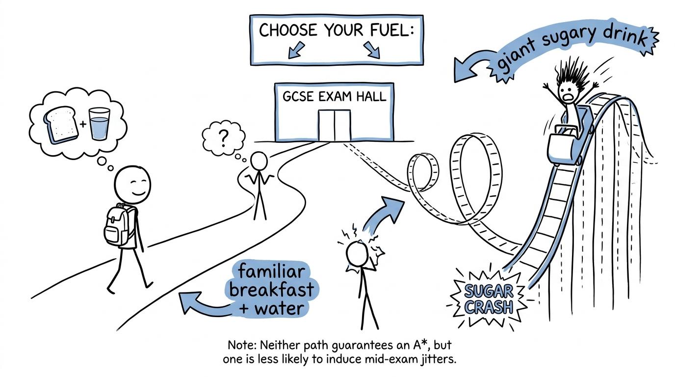 A student chooses the smooth route of breakfast and water over a sugary-drink rollercoaster
