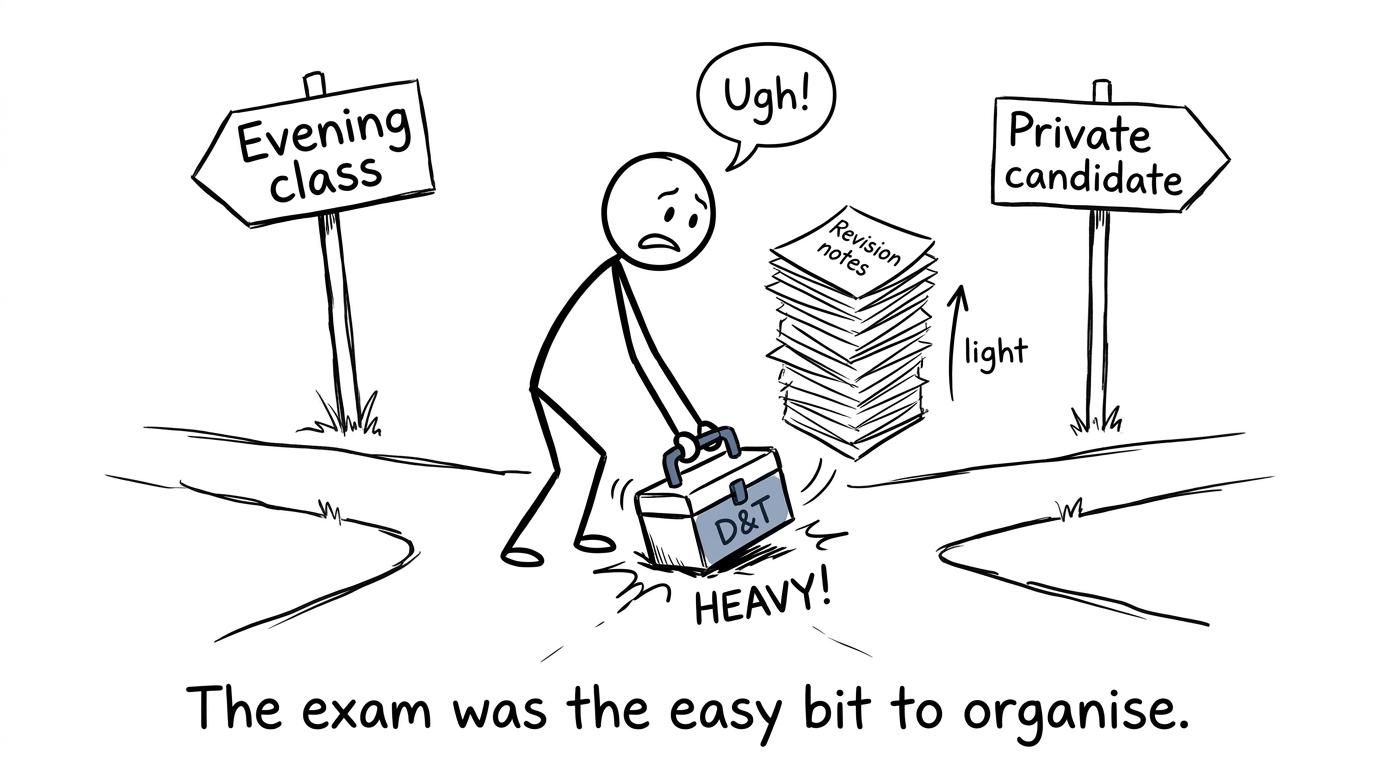 An adult choosing between an evening class and private candidate route