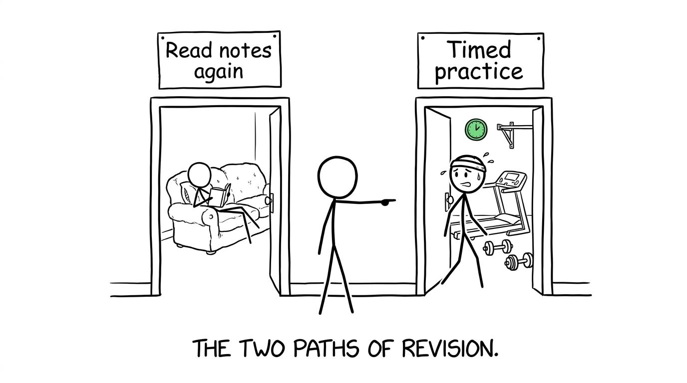 A student leaving comfortable rereading behind and entering the timed-practice gym