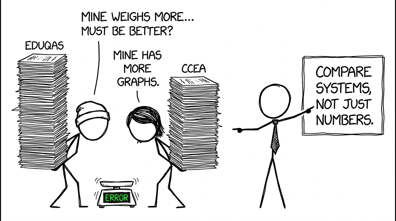 Students trying to weigh incomparable Eduqas and CCEA paperwork