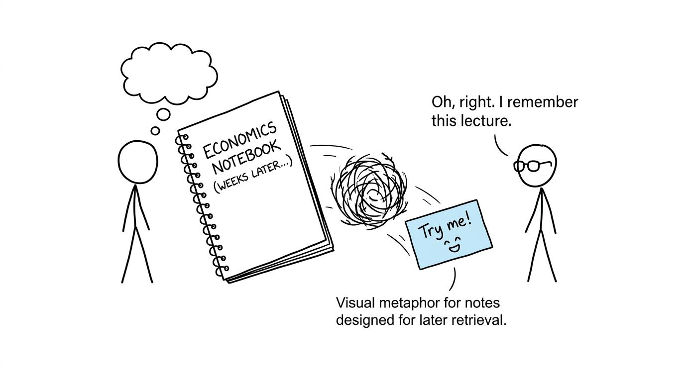 An eager question card meets a forgotten notebook and a tumbleweed