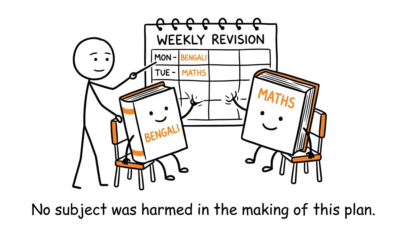 A student gives Bengali and maths separate places in a balanced revision timetable
