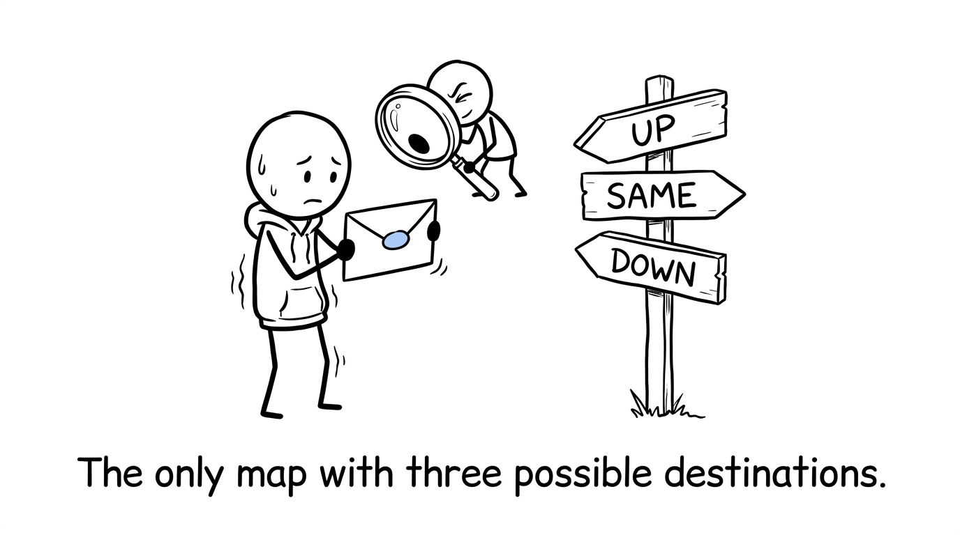 A student considering the three possible outcomes of a review