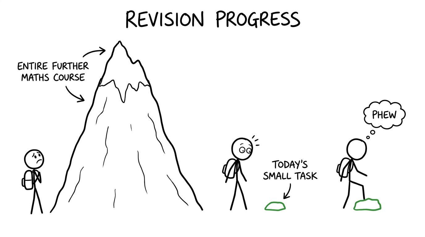A student chooses one small revision step instead of the whole mountain