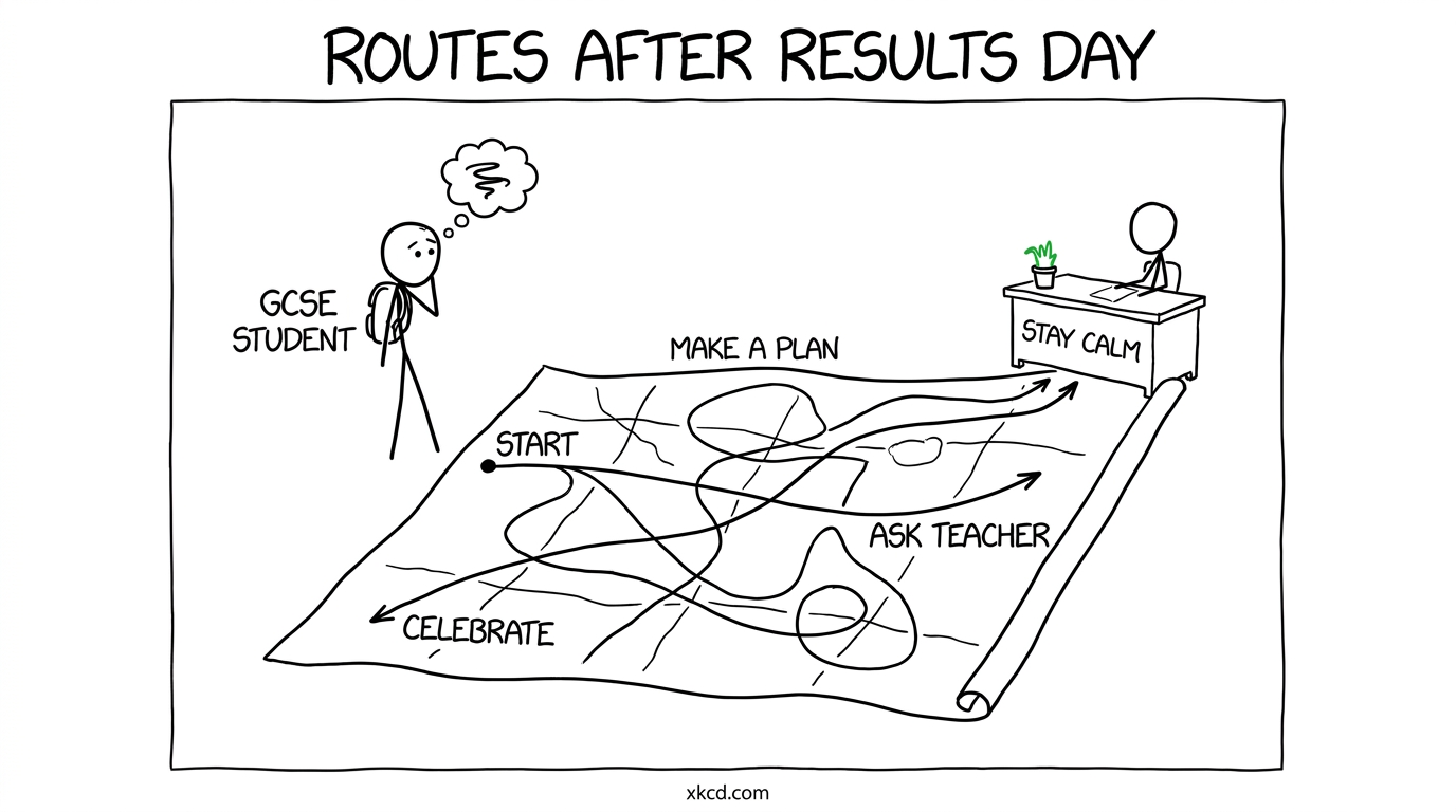 A student examines several calm routes on a map after results day
