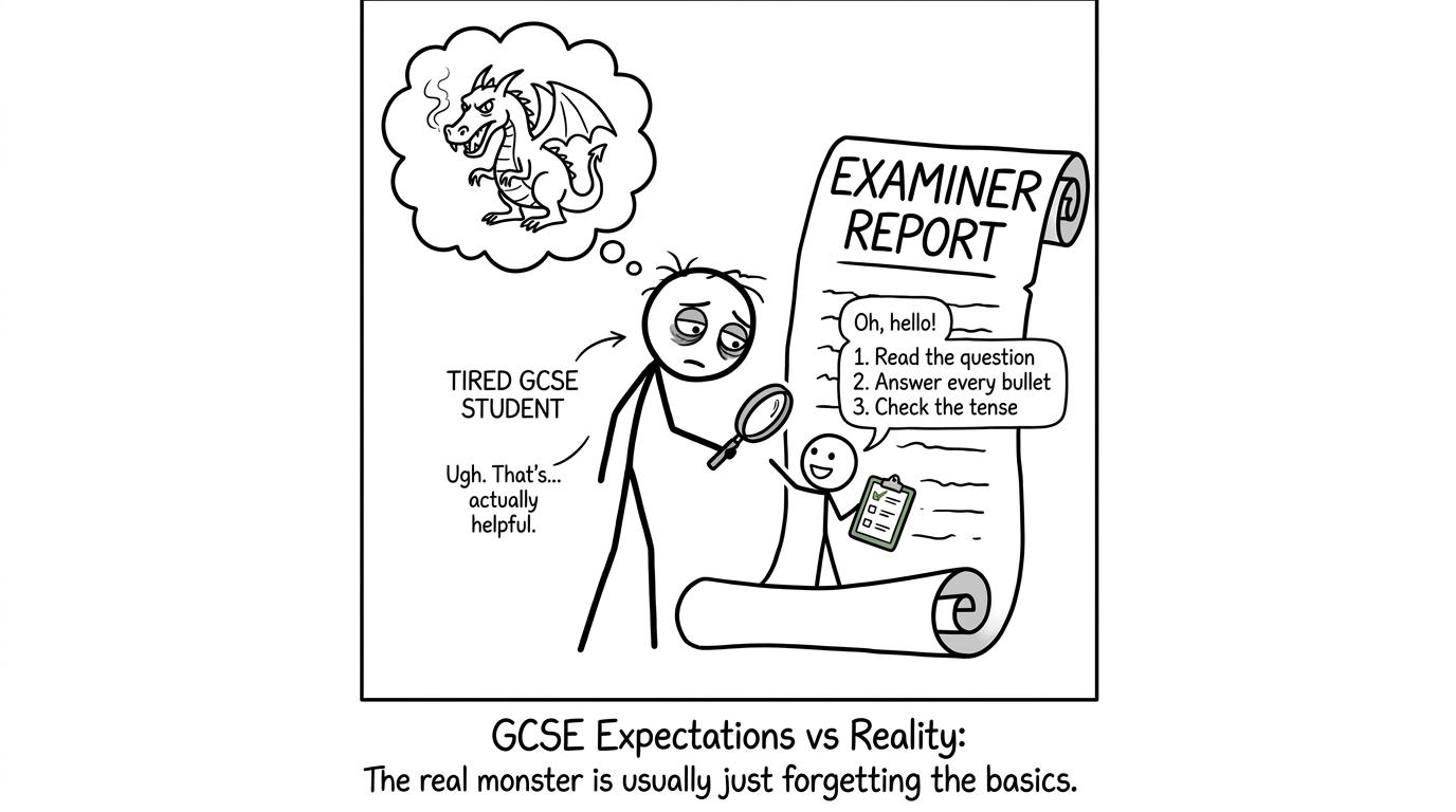 A student discovers that the intimidating examiner report contains a small practical checklist