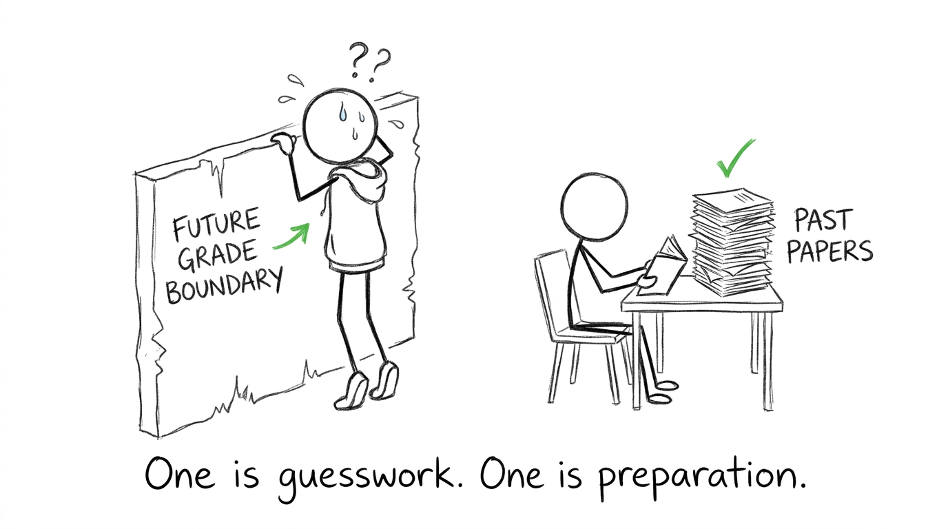 A student chooses past-paper preparation instead of guessing a future boundary