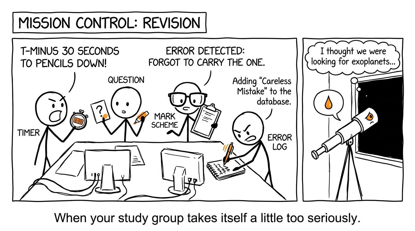 Astronomy revision mission control uses a timer, question cards, a mark scheme and an error log