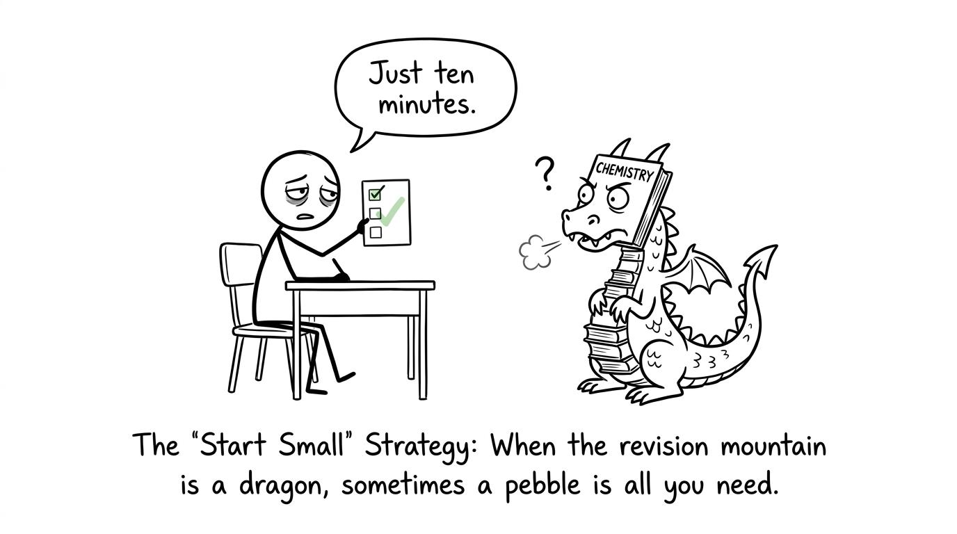 A student faces the chemistry revision dragon with a ten-minute checklist