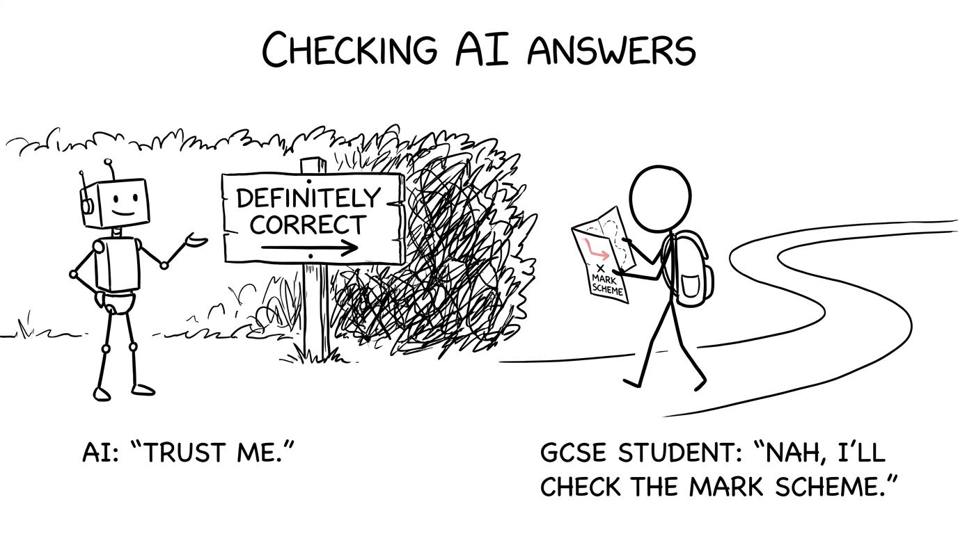 A confident robot points towards a hedge while a student checks the official map