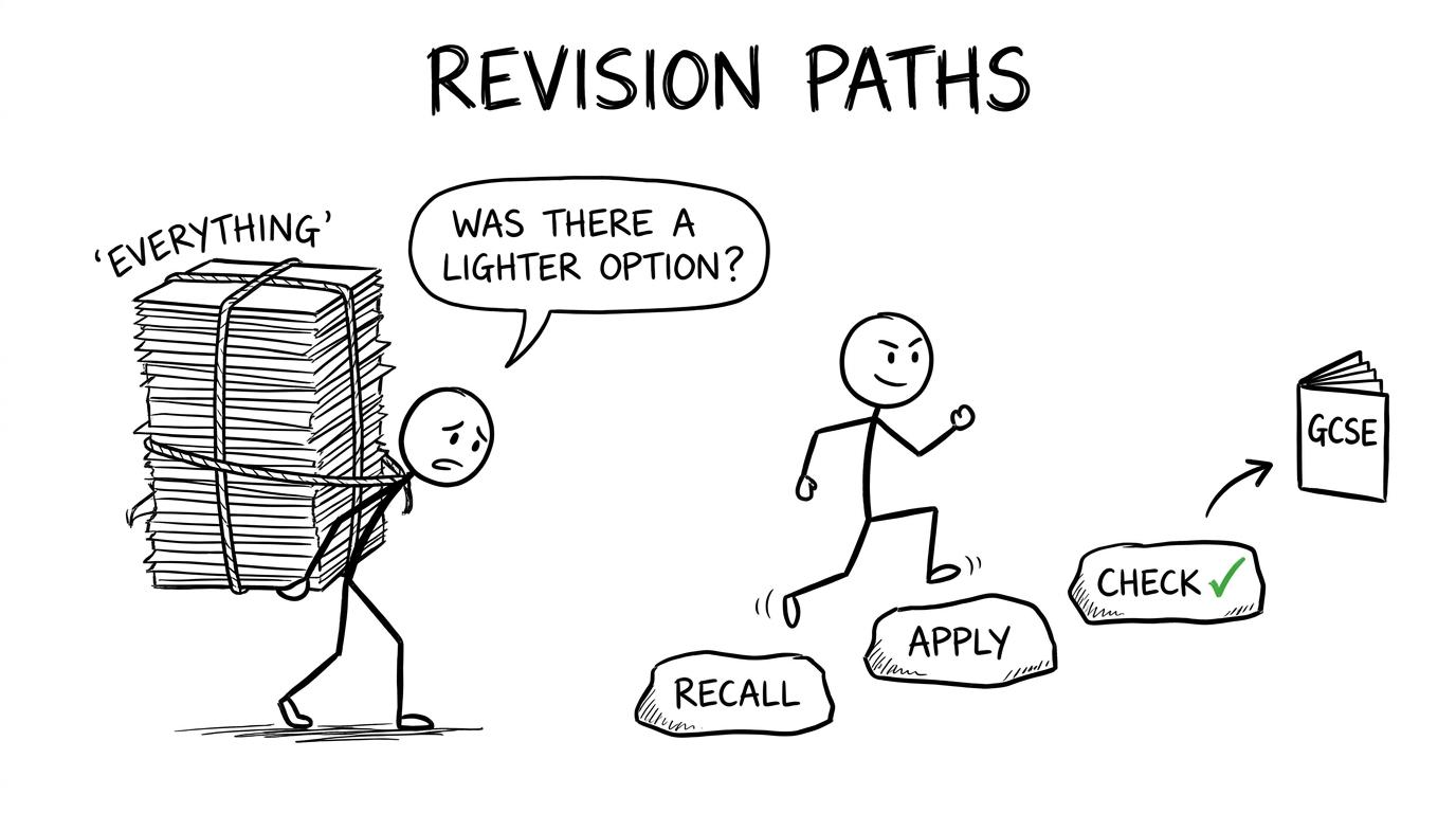 One student carries every flashcard while another follows a focused recall, apply and check route
