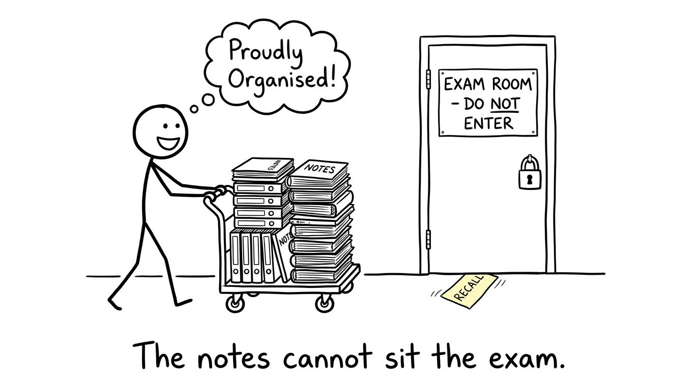 A trolley of beautiful notes stopped outside the exam while recall slips through