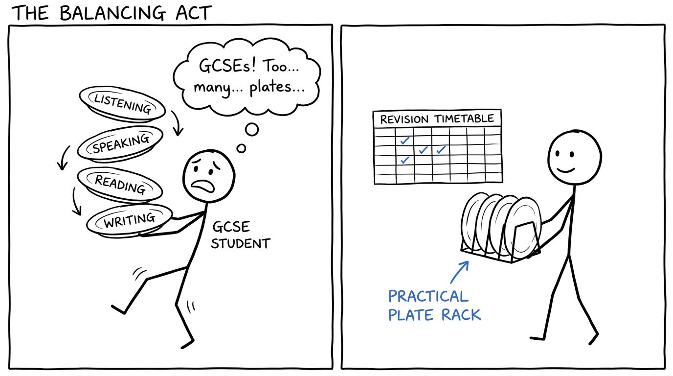 A timetable helps a student balance four GCSE Chinese skills