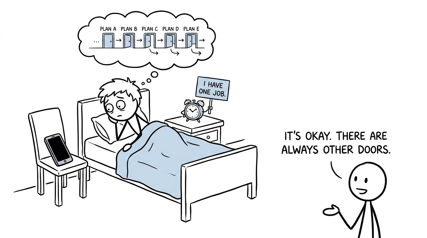 A worried student discovers that the alarm clock has only one job