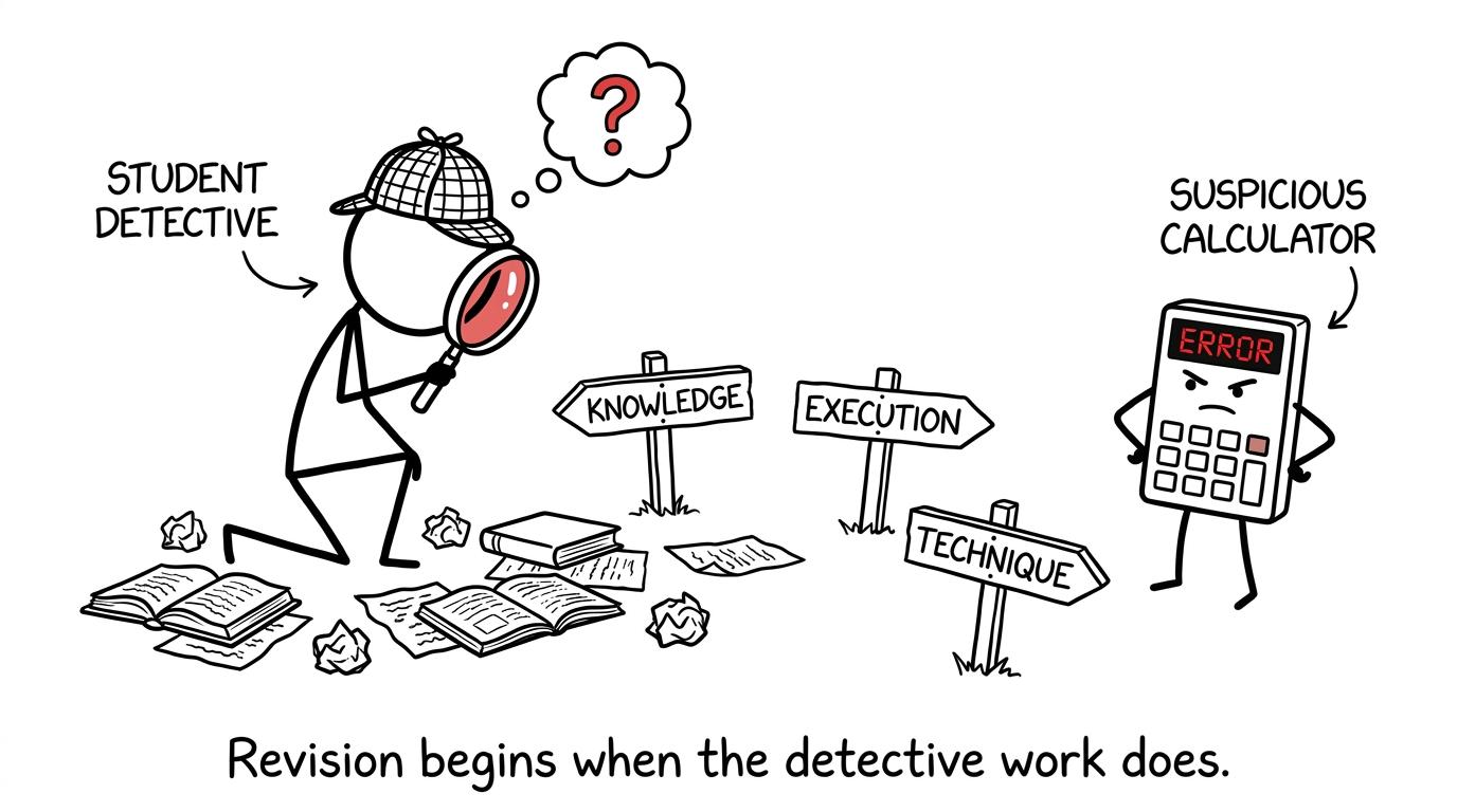 A student detective investigating knowledge, execution and technique errors
