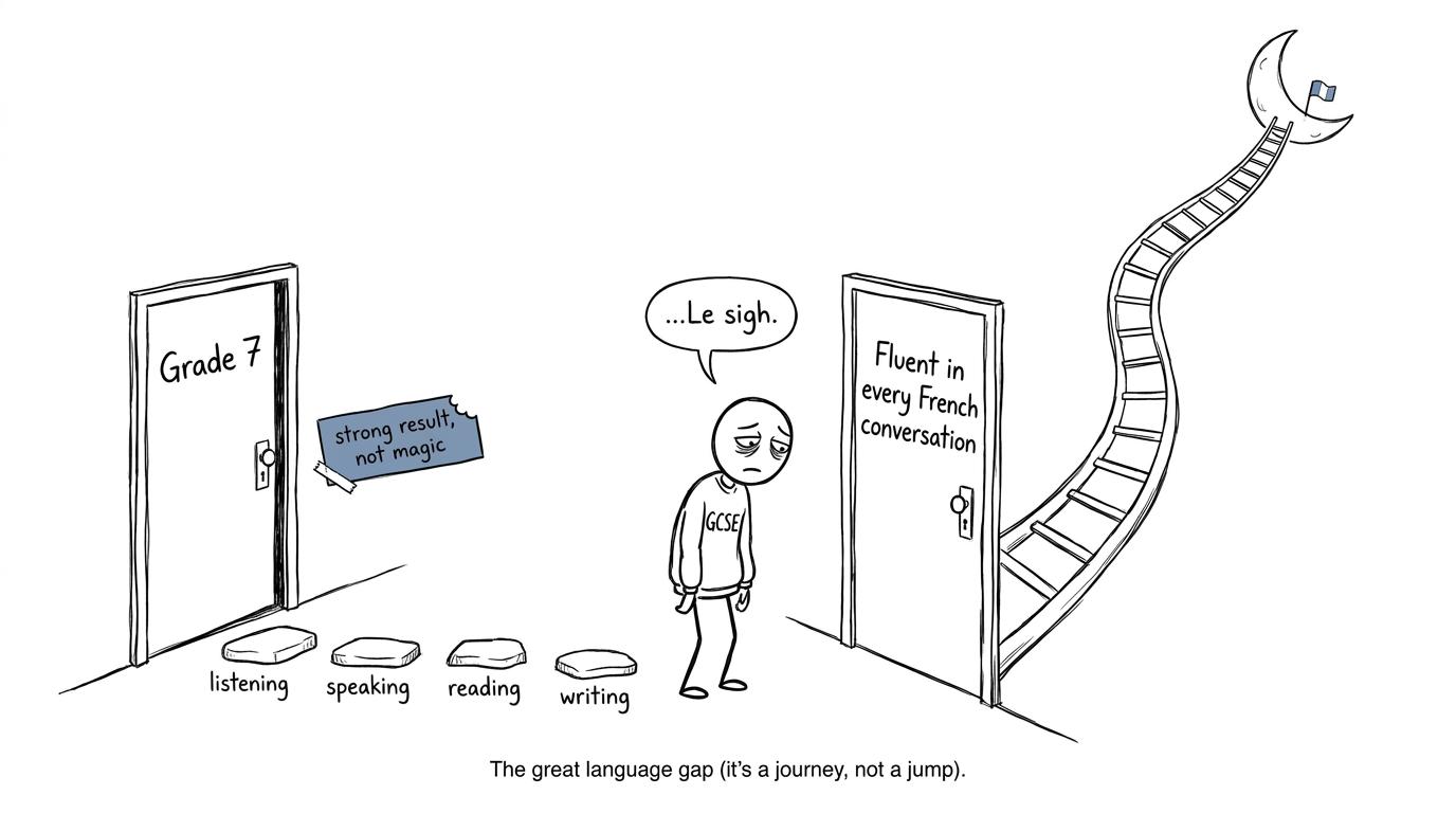 A student discovers that a strong GCSE result is a step towards fluency rather than a magic doorway