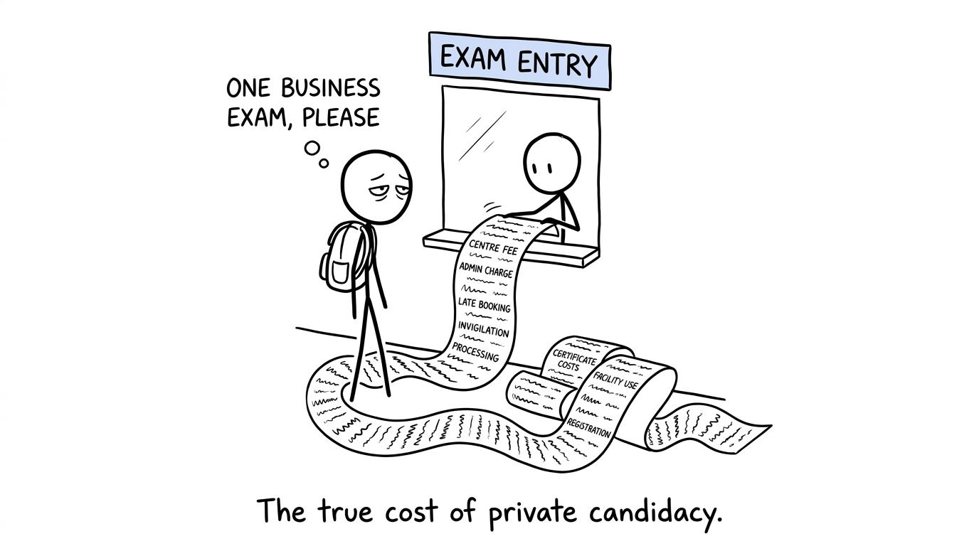 A GCSE student receives an unexpectedly long receipt at an exam-entry booth