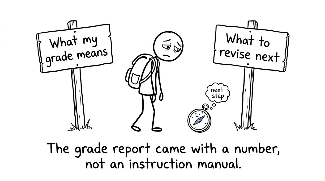 A student searches for the instruction manual hidden behind a GCSE grade