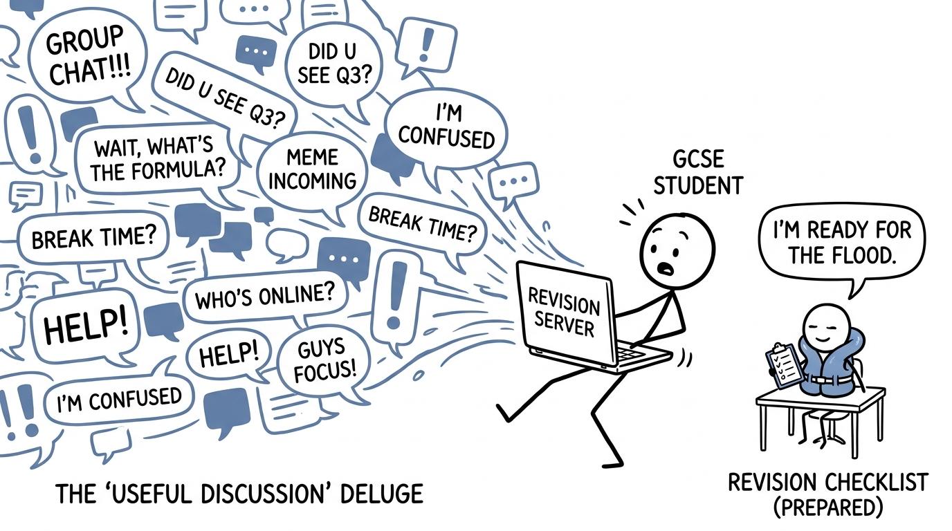 A revision checklist tries to survive a waterfall of online notifications