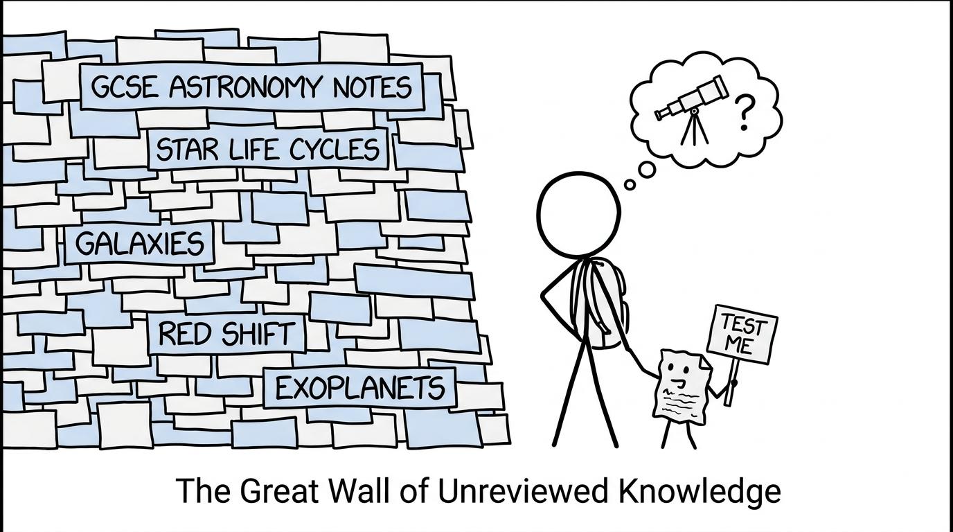 A student notices that the tiny test-me card is more useful than a towering wall of decorative notes