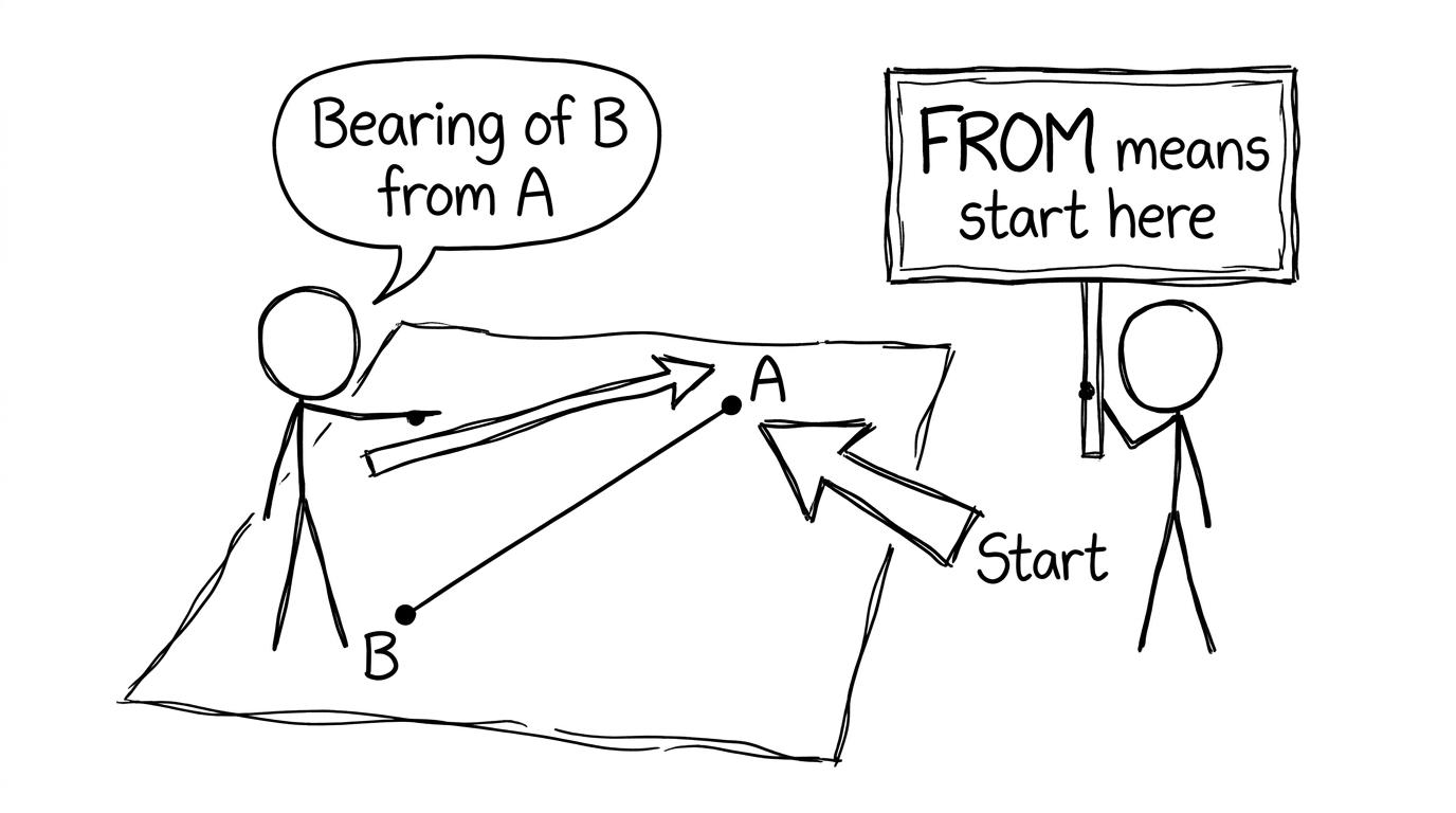 Two stick figures arguing about “from”