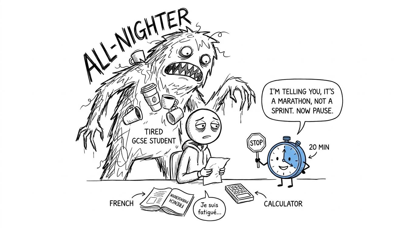 A small revision timer protects a student from the all-nighter monster