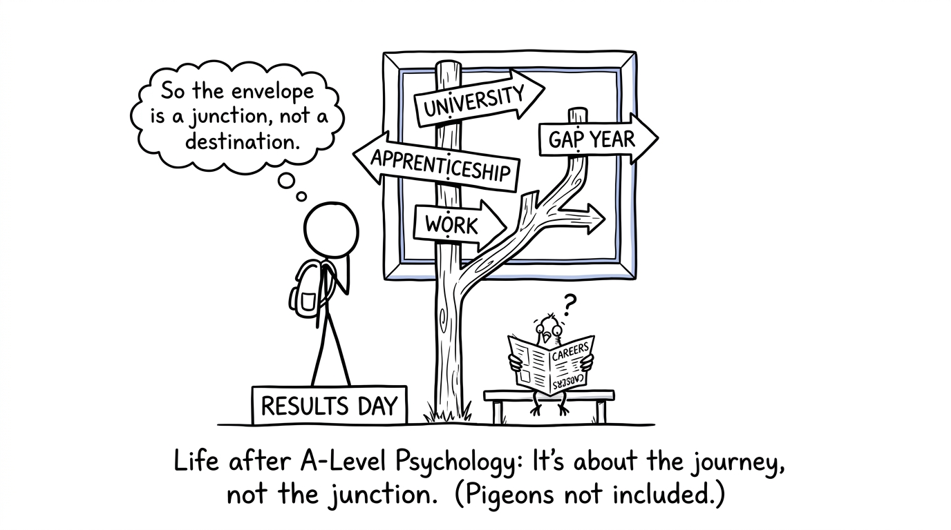 A student sees results day as a junction with several possible routes