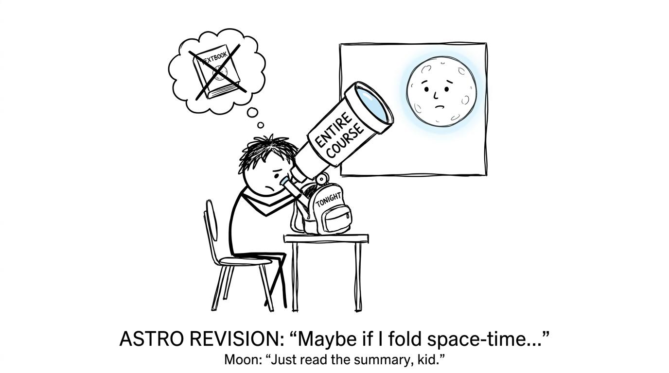 A student trying to cram an entire astronomy course into a tiny backpack