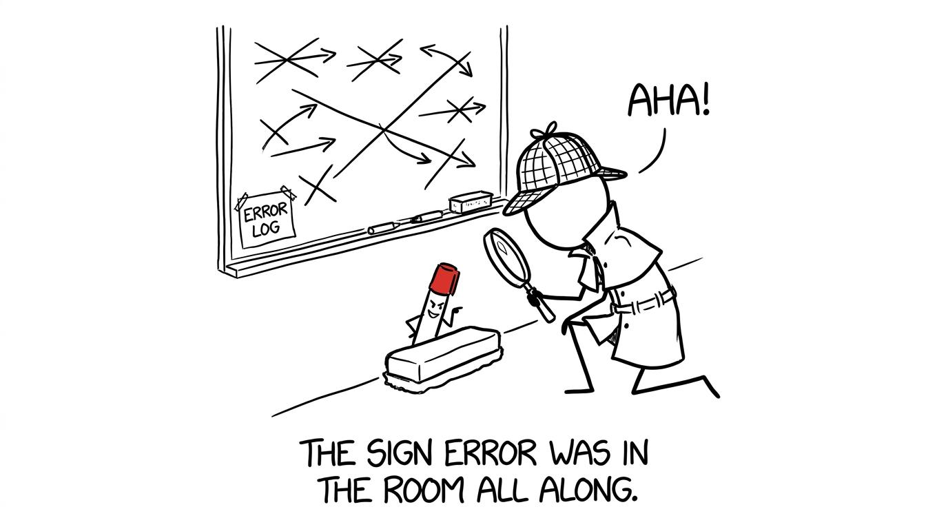 A revision detective investigates the mysterious sign error