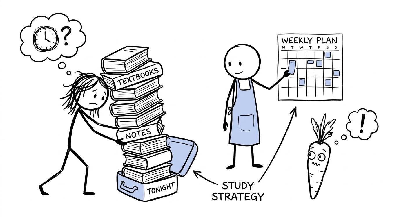 One student cramming while another spaces revision across a calendar
