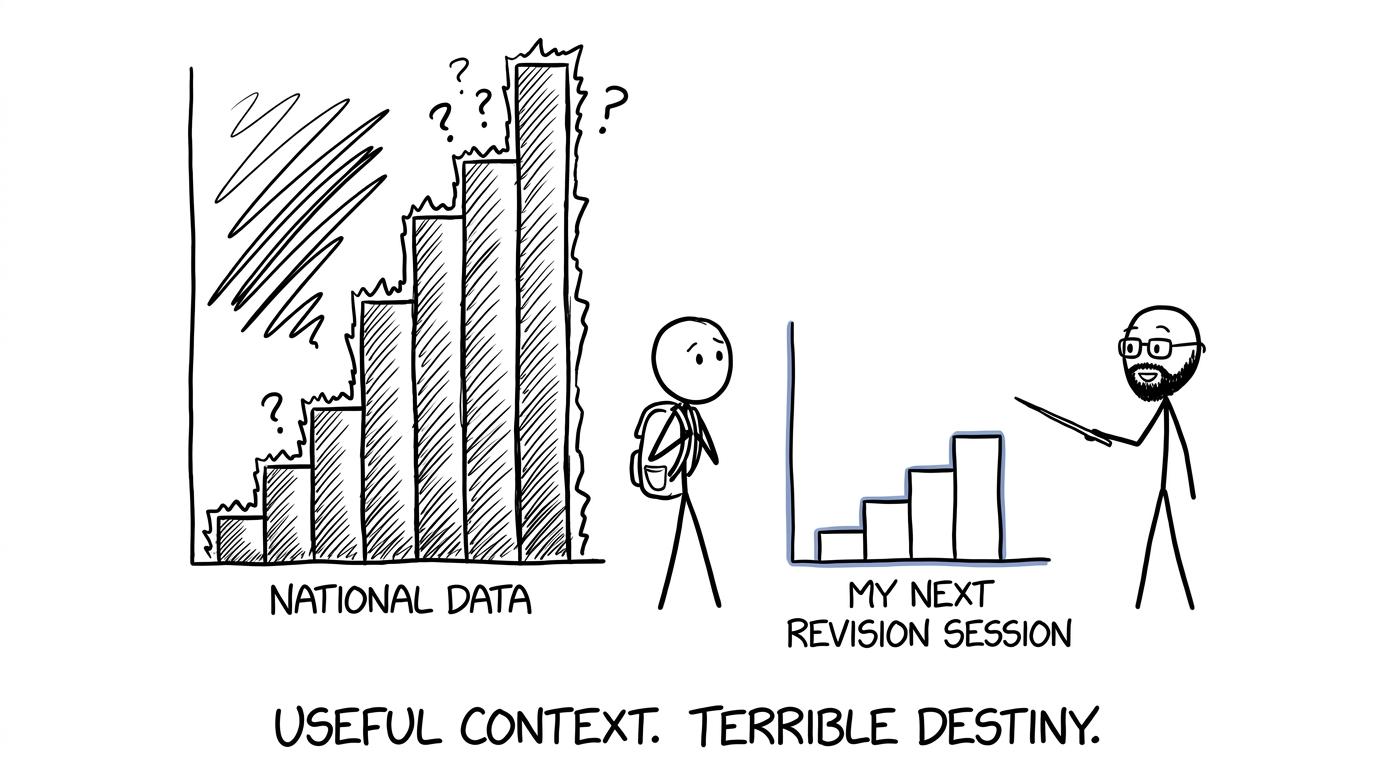 A student choosing a manageable revision staircase rather than being intimidated by national data