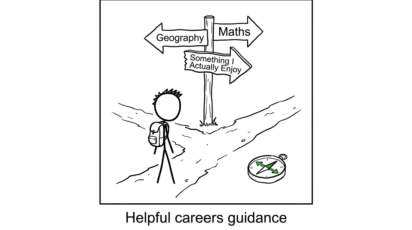 A student meets unusually unhelpful signposts while choosing A-Levels