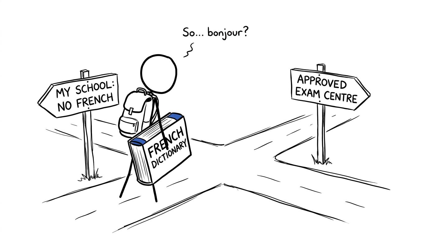 A student discovering that another approved exam centre may offer GCSE French