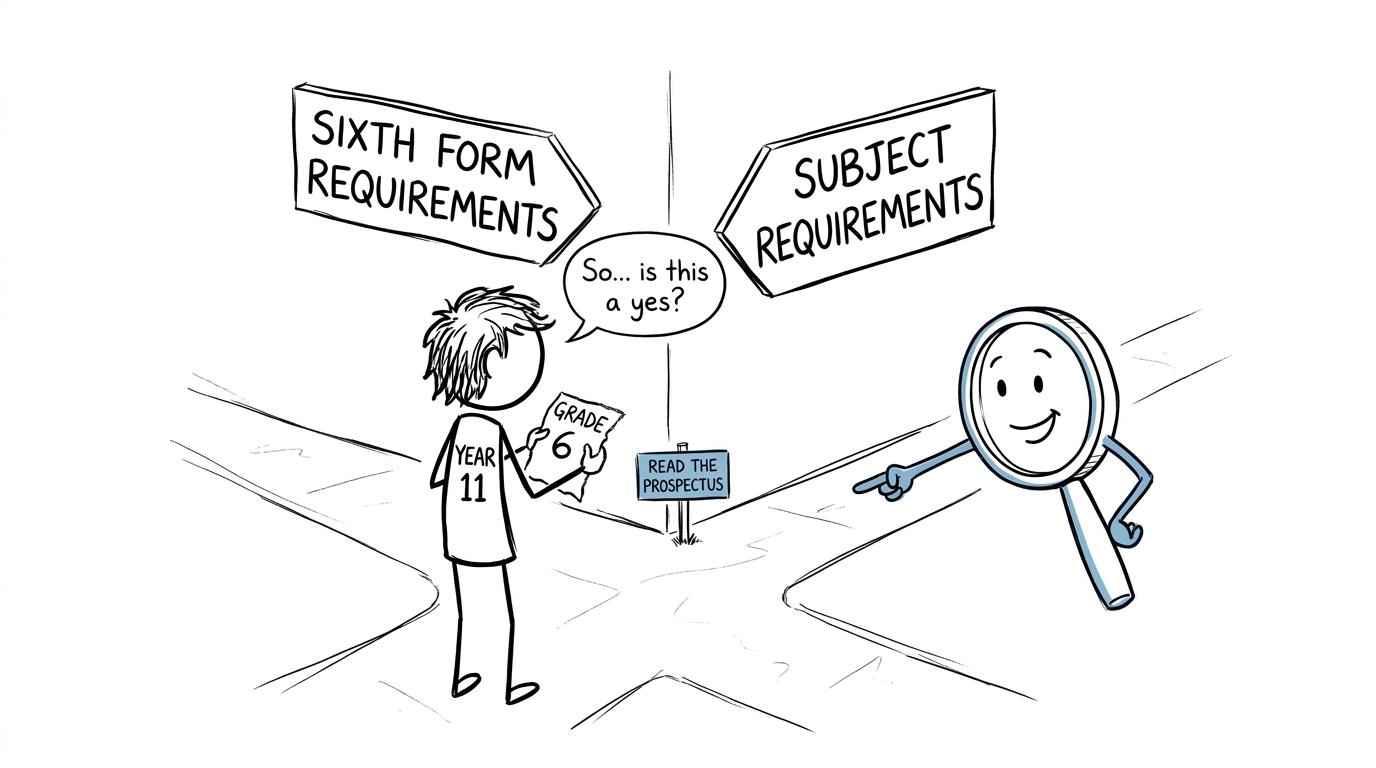 A student discovers that sixth form and subject requirements are separate questions