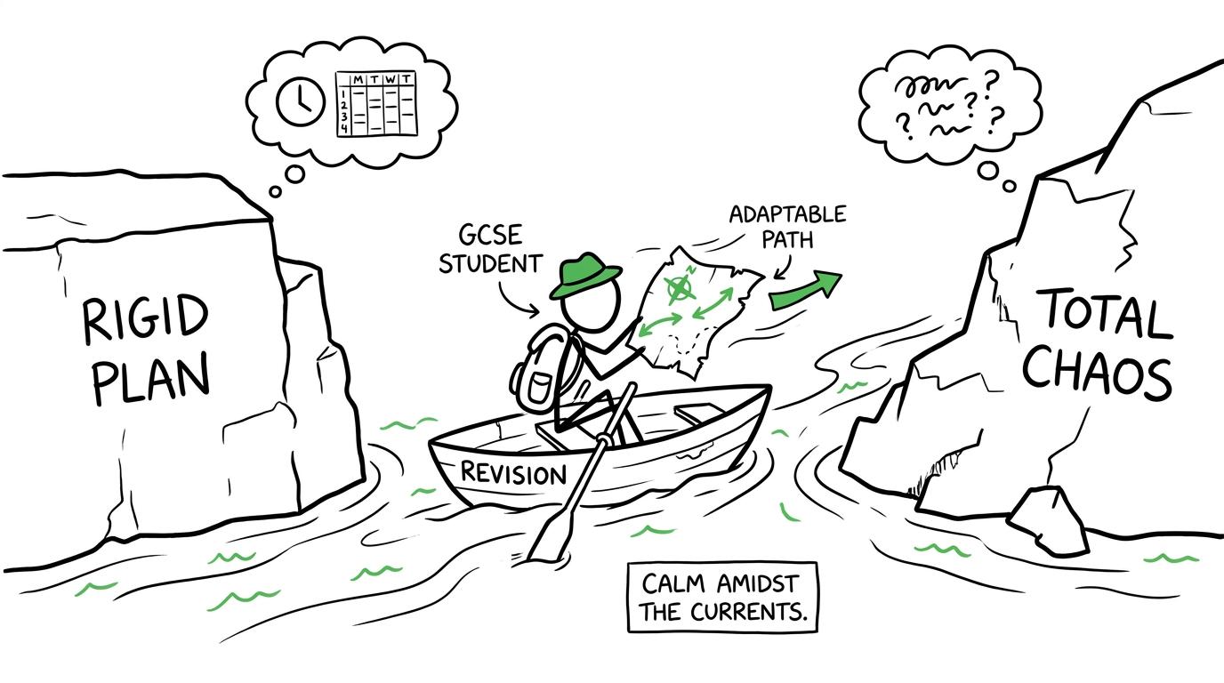 A revision boat navigates between a rigid plan and total chaos