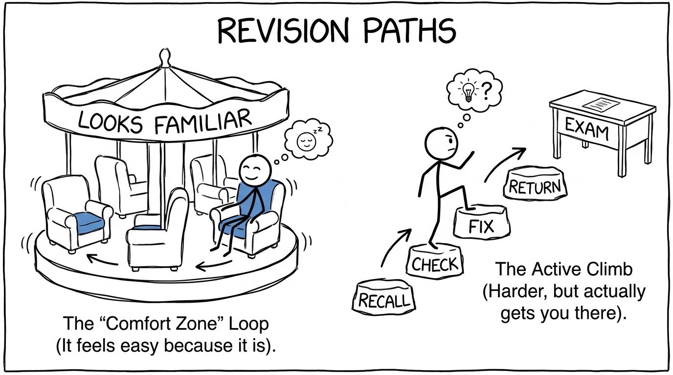 One student rereads in circles while another follows recall, check, fix and return