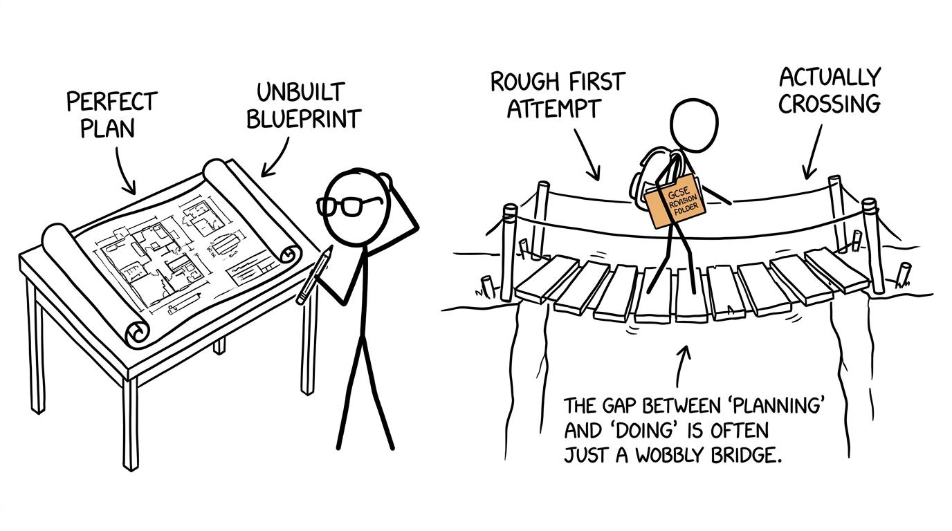 A rough bridge succeeds while the perfect bridge remains a blueprint