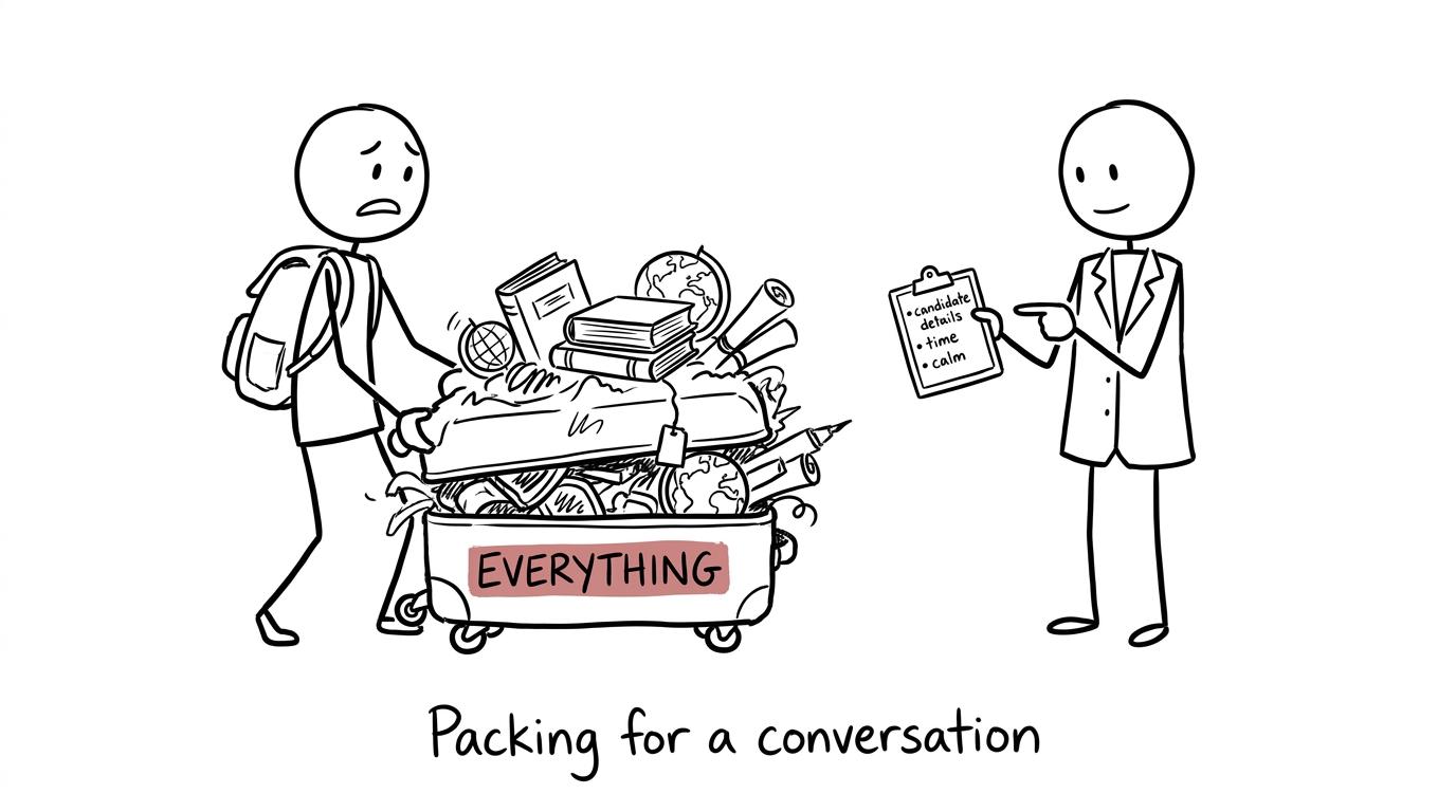 A student packs far too much for a speaking assessment