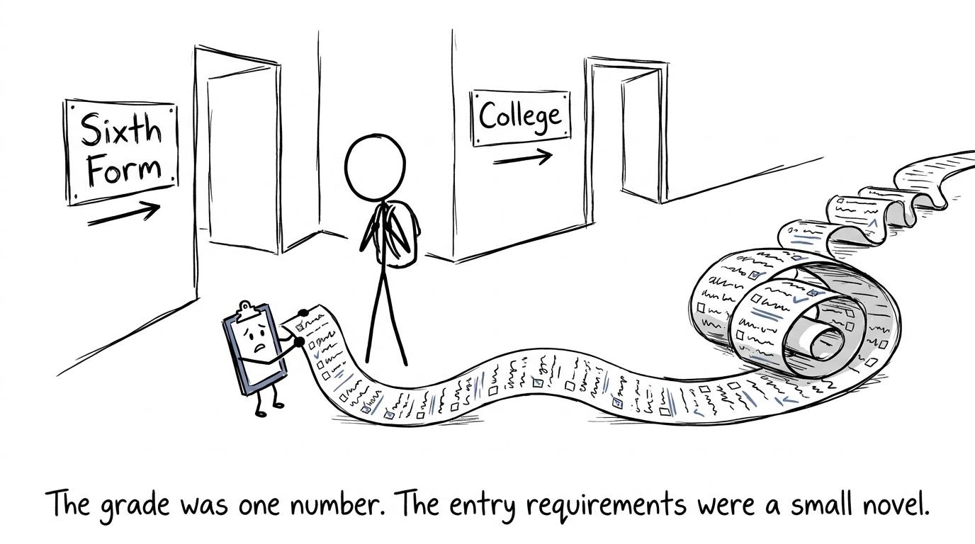 A student discovers that sixth-form entry requirements are longer than one GCSE grade