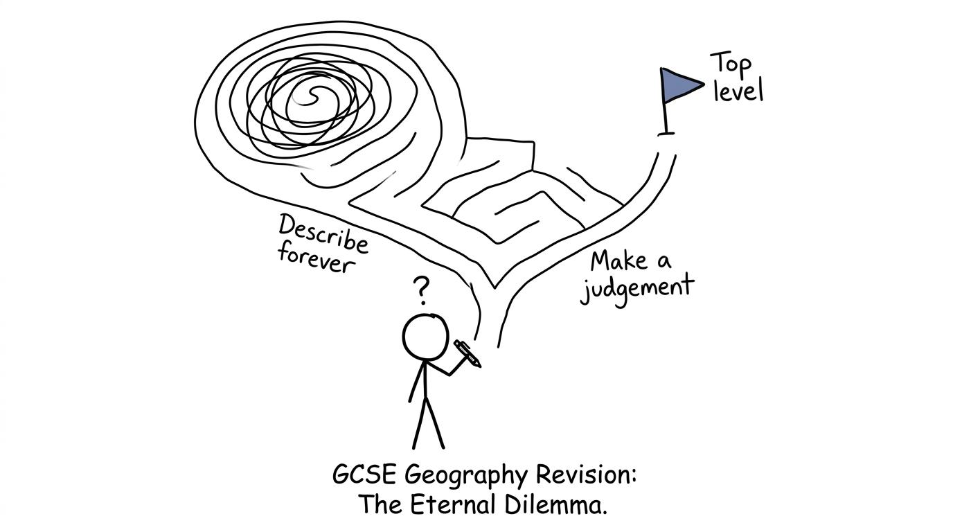 An exam maze where describing loops but making a judgement reaches the top level