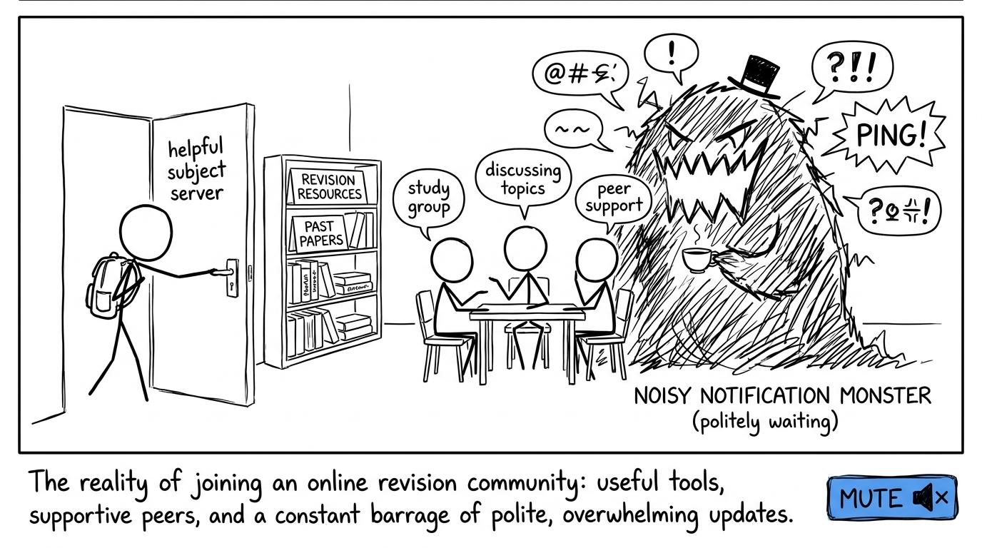 A student discovers that a helpful online study room also contains a notification monster