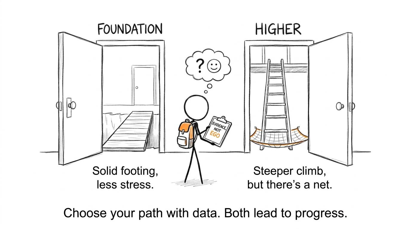 A student chooses between Foundation and Higher using evidence rather than ego