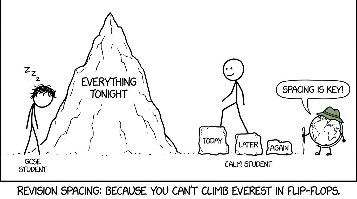 A student choosing small revision steps instead of one enormous revision mountain