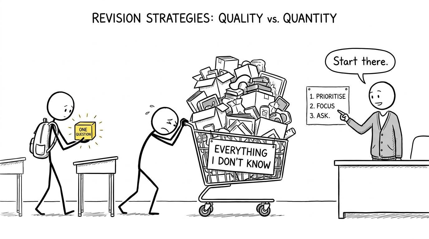 One prepared question arrives beside a trolley full of everything