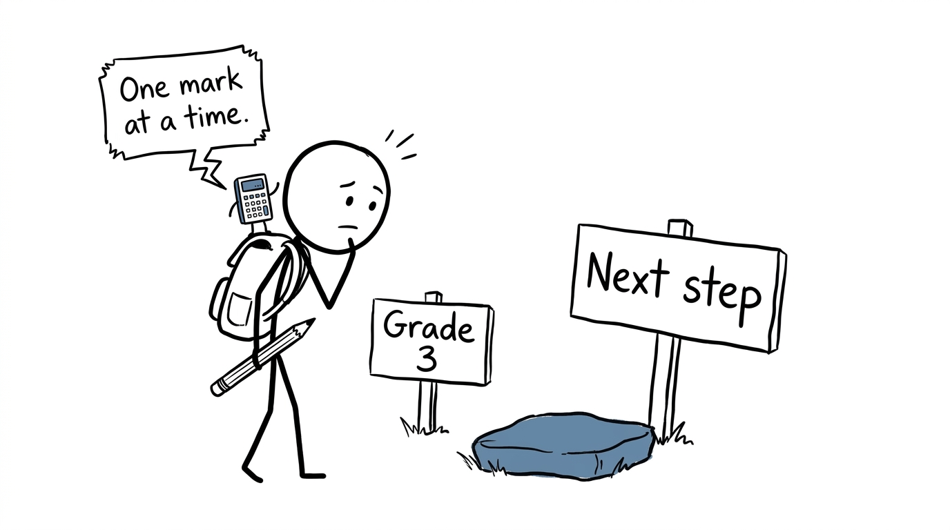 A student treating grade 3 as a stepping stone towards the next result