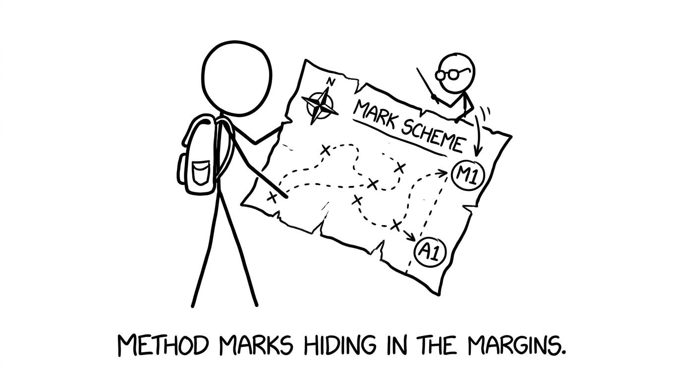 Student opens mark scheme like a treasure map
