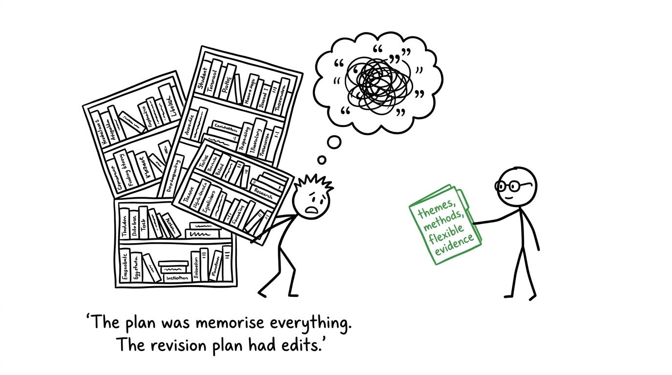 A huge quotation library competes with a small folder of flexible evidence